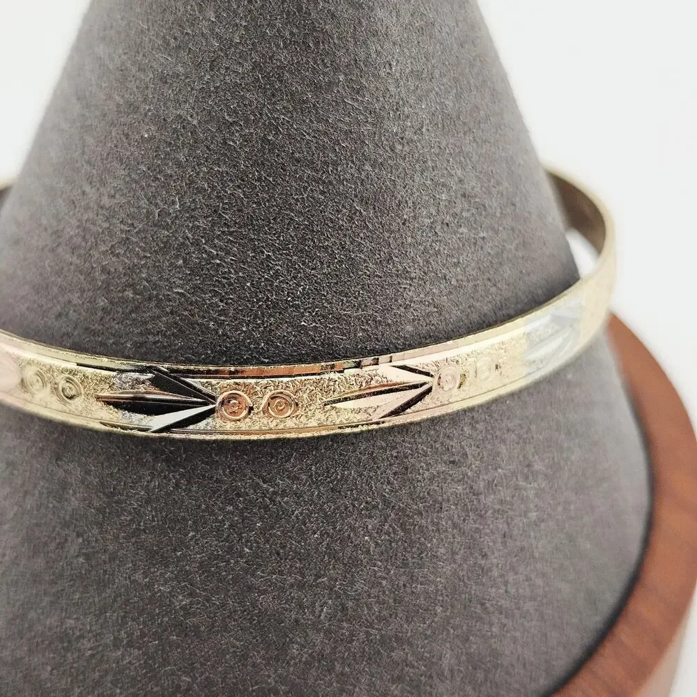 Tri Colored Metal Bangle Bracelet Artisian Elevated Basic Stackable Contemporary